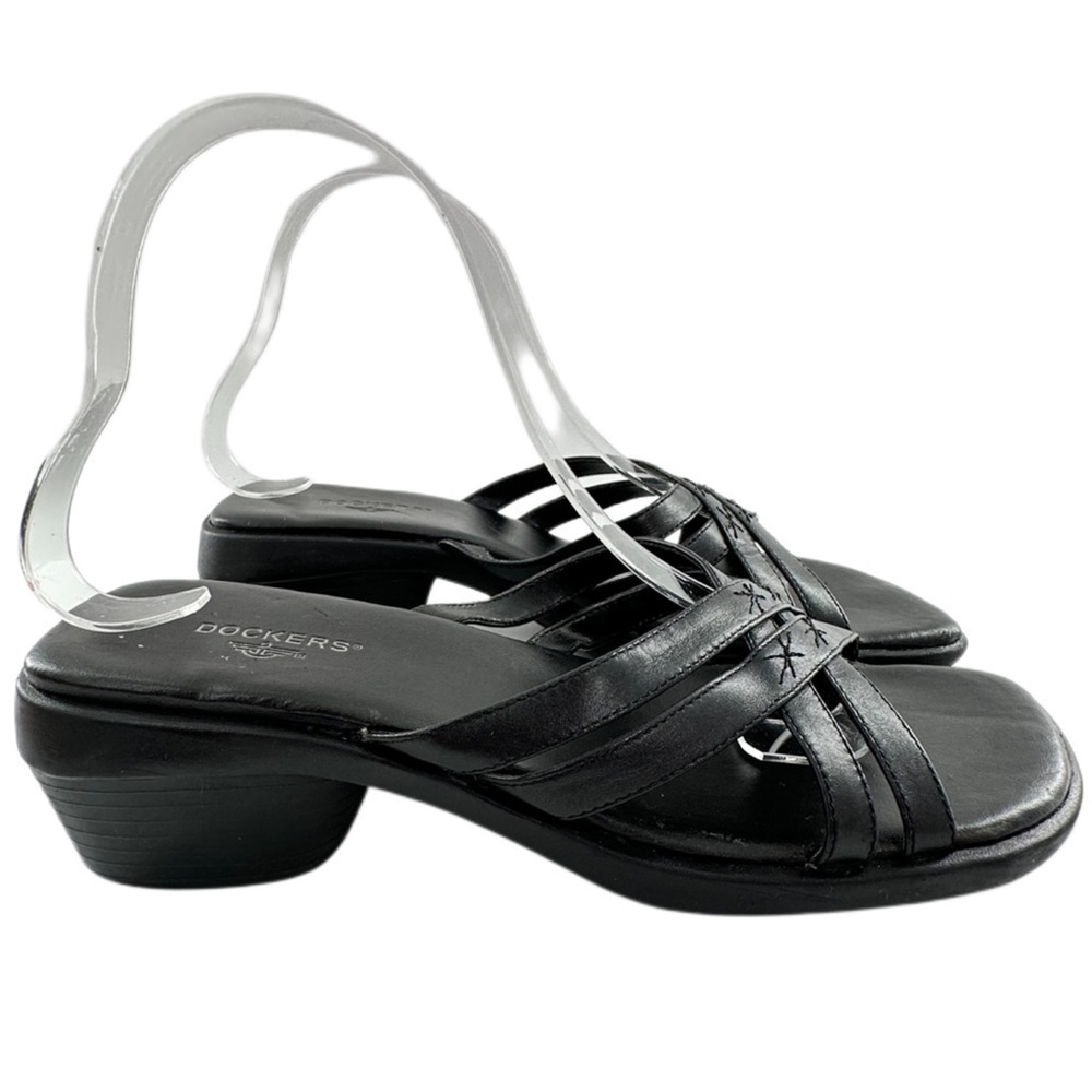 Dockers womens sandals size 8 black leather vintage 90s square toe slides